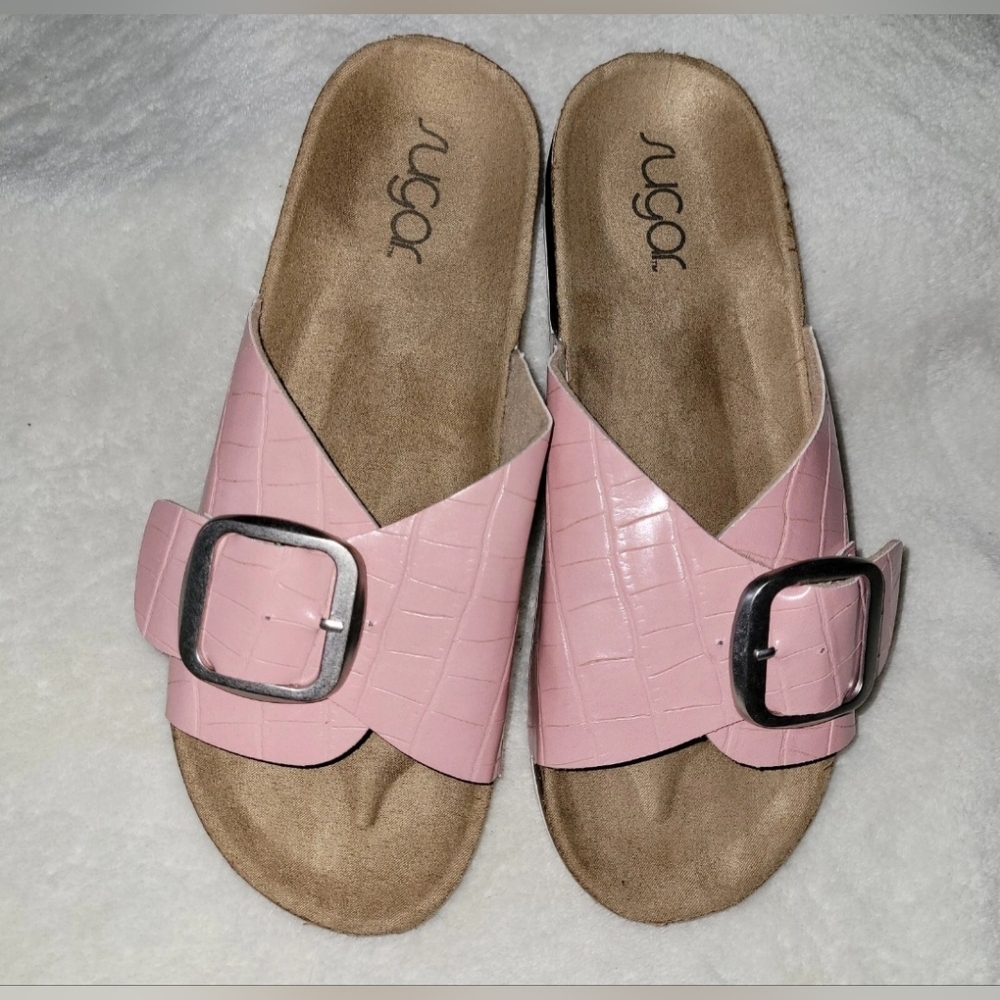 Sugar Womens Zerri Faux Slip On Slides Sandals Shoes Size 8  Pink Crocodile